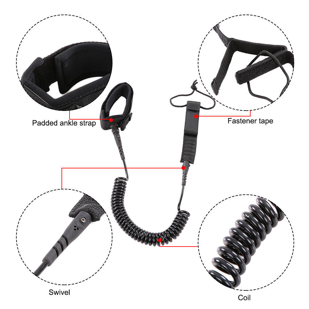 7MM 10feet Surfboard Spring Leash TPU Paddle Board Surf Leash Foot Rope Safe Strap