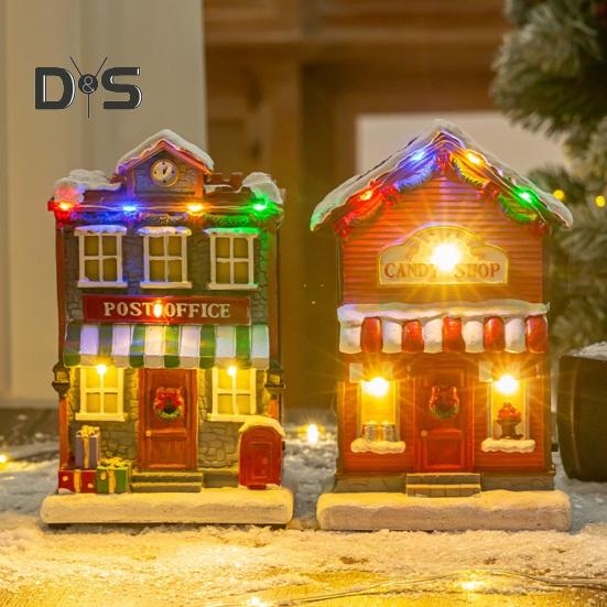 Фигурка в виде рождественского домика, освещенная деревенским домиком с музыкой, светодиодная подсветка на батарейках, смоляная столешница, центральный элемент для рождественского украшения