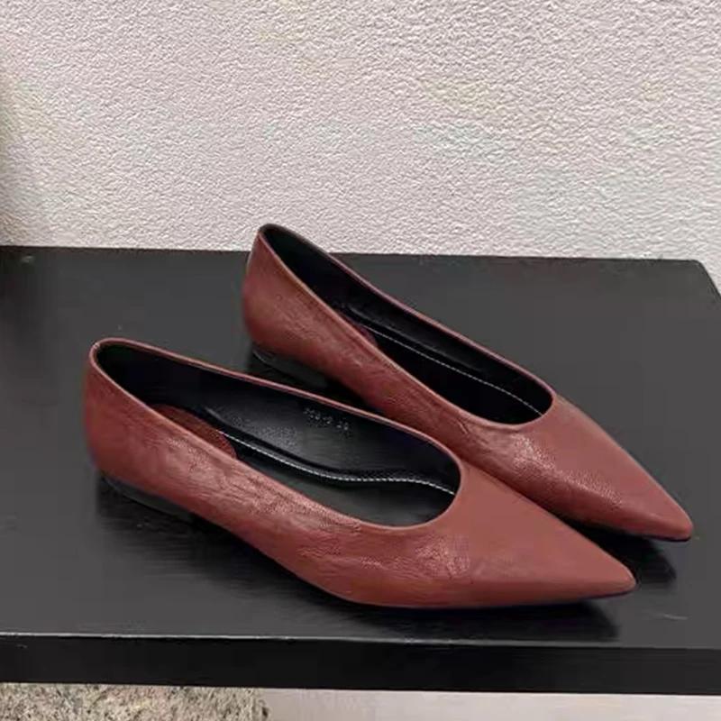 Острый носок женские туфли на плоской подошве повседневная обувь женская 2024 тренд мода новые сандалии роскошные удобные осенние женские туфли