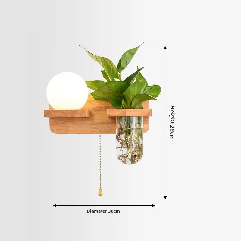 Log Plant Wall Lamp Nordic Pull Switch Indoor Living Room Hallway Decoration Modern Wooden Bedroom Bedside Light Night Sconce