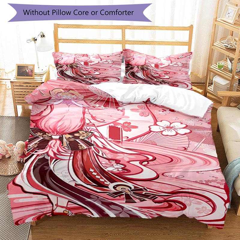 3pcs Genshin Impact1 pattern bedding set duvet cover set includes duvet cover &pillowcases, perfect all season bedroom decoration & gift