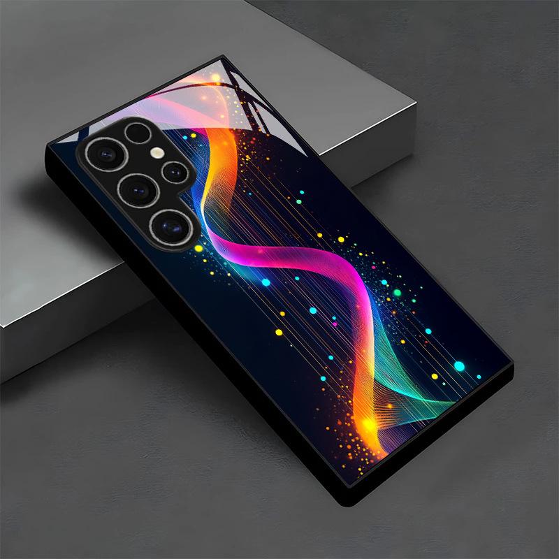 Стеклянный чехол для телефона с кибернеоновым узором, подходит для Samsung Galaxy S26 S25 S24 S22 S21 S20 FE/Ultra/Plus, противоударная задняя крышка