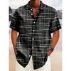 Summer Men's Retro Geometric Pattern Short Sleeved Shirt with Buckle Pocket - Breathable