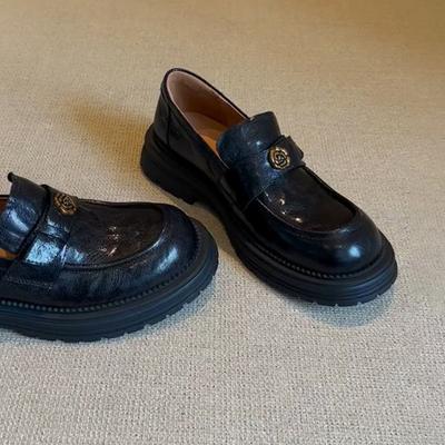 Версия из овчины~ натуральная кожа толстая подошва ретро туфли на одном ремешке женские камелия черные маленькие кожаные туфли одинарные туфли