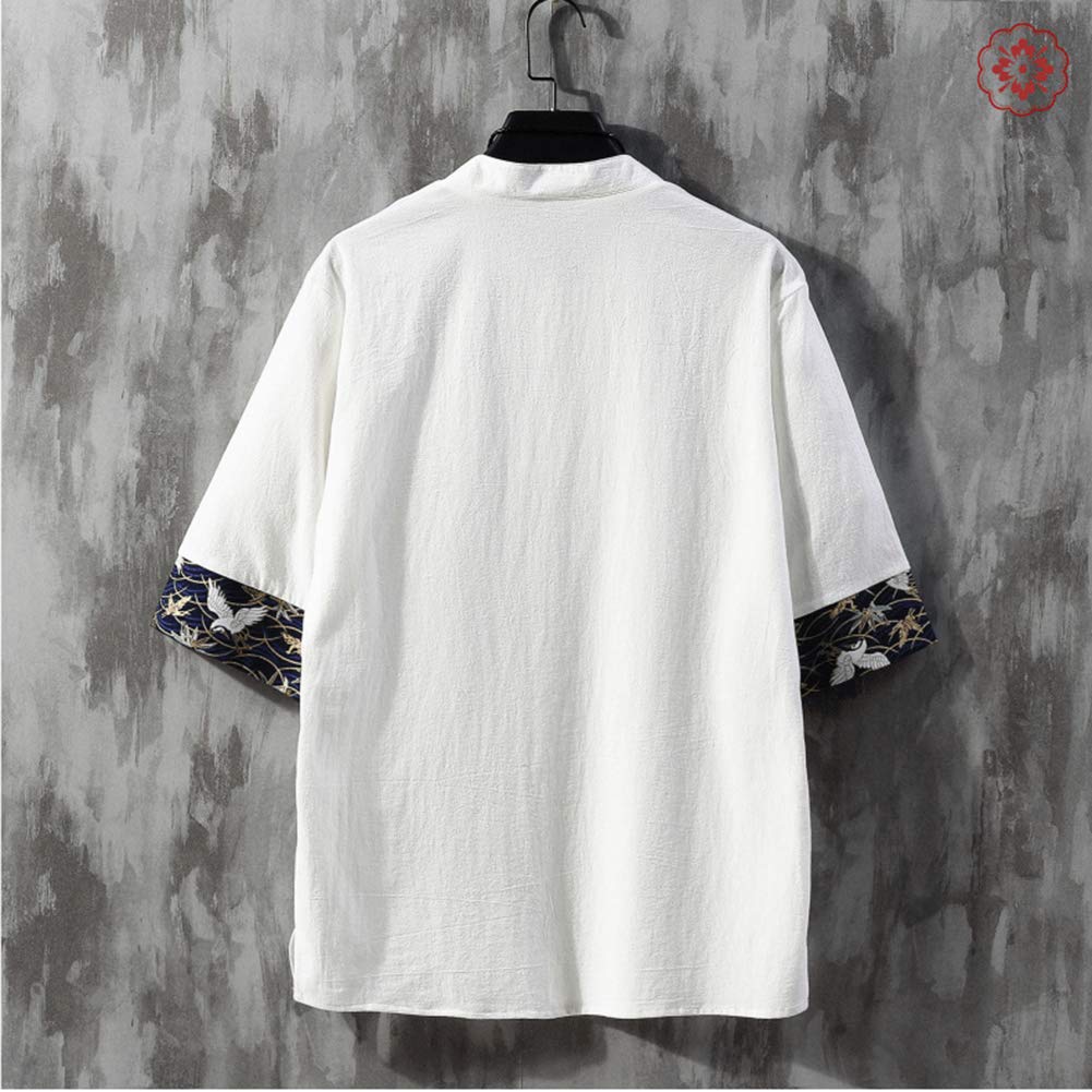 Летняя одежда Рубашка Льняная рубашка Короткий рукав Хлопок Лен Японский стиль Японский узор Вышивка Рукав Рукав Большой размер Повседневный Свободный крой