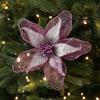 23cm Poinsettia Glitter Flower Xmas Hanging Ornaments Artificial Christmas Flowers DIY Xmas Tree Decorations Party Supplies