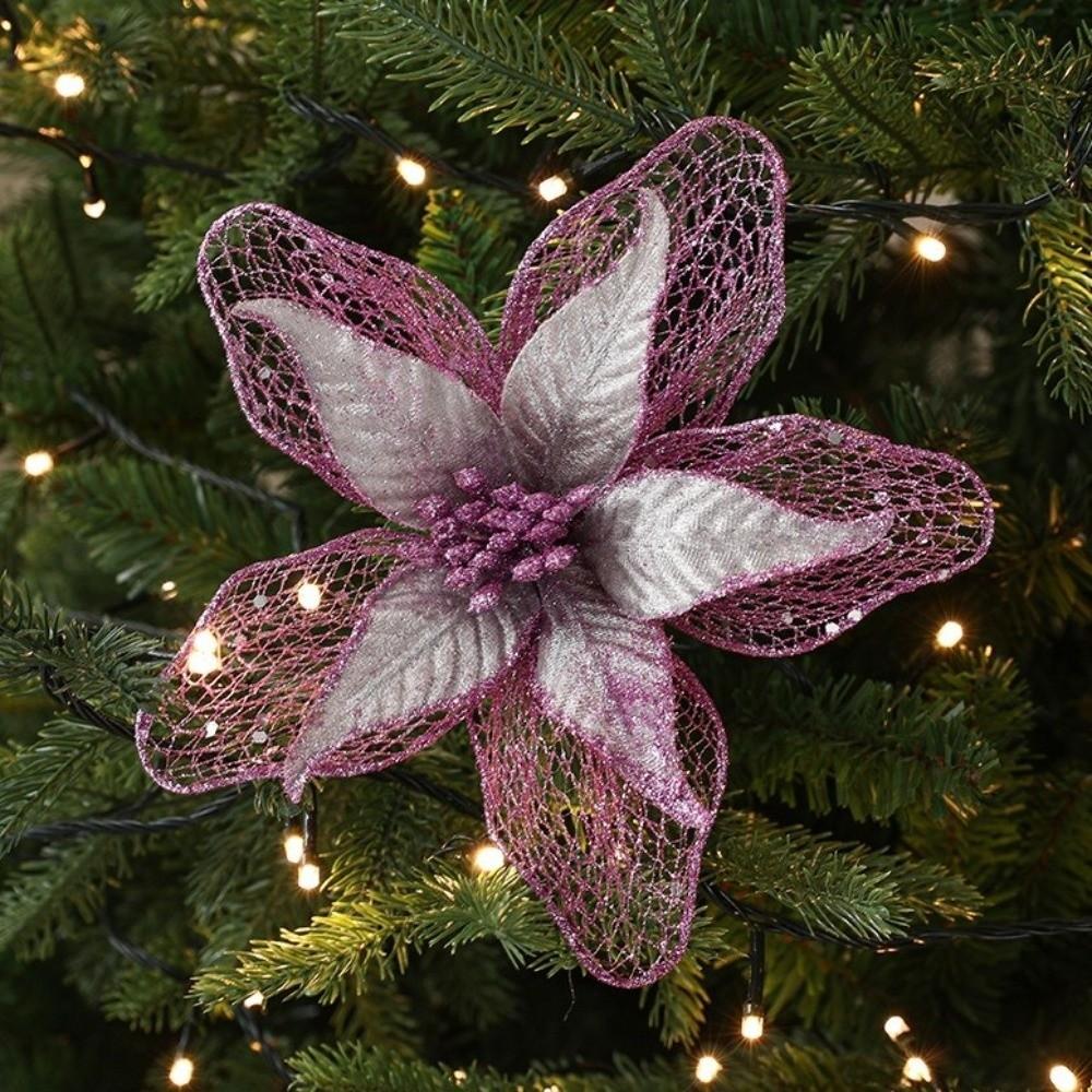 23cm Poinsettia Glitter Flower Xmas Hanging Ornaments Artificial Christmas Flowers DIY Xmas Tree Decorations Party Supplies