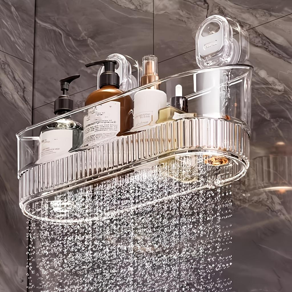 Роскошная настенная полка для хранения на присосках - Не требует сверления, Прочный пластиковый органайзер для душевых принадлежностей, косметики и туалетных принадлежностей