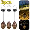 3PCS Solar Hanging Lights Lantern Water Drip Olive Shaped Metal Garden Art Lamp Waterproof Landscape for Outdoor Yard Decor