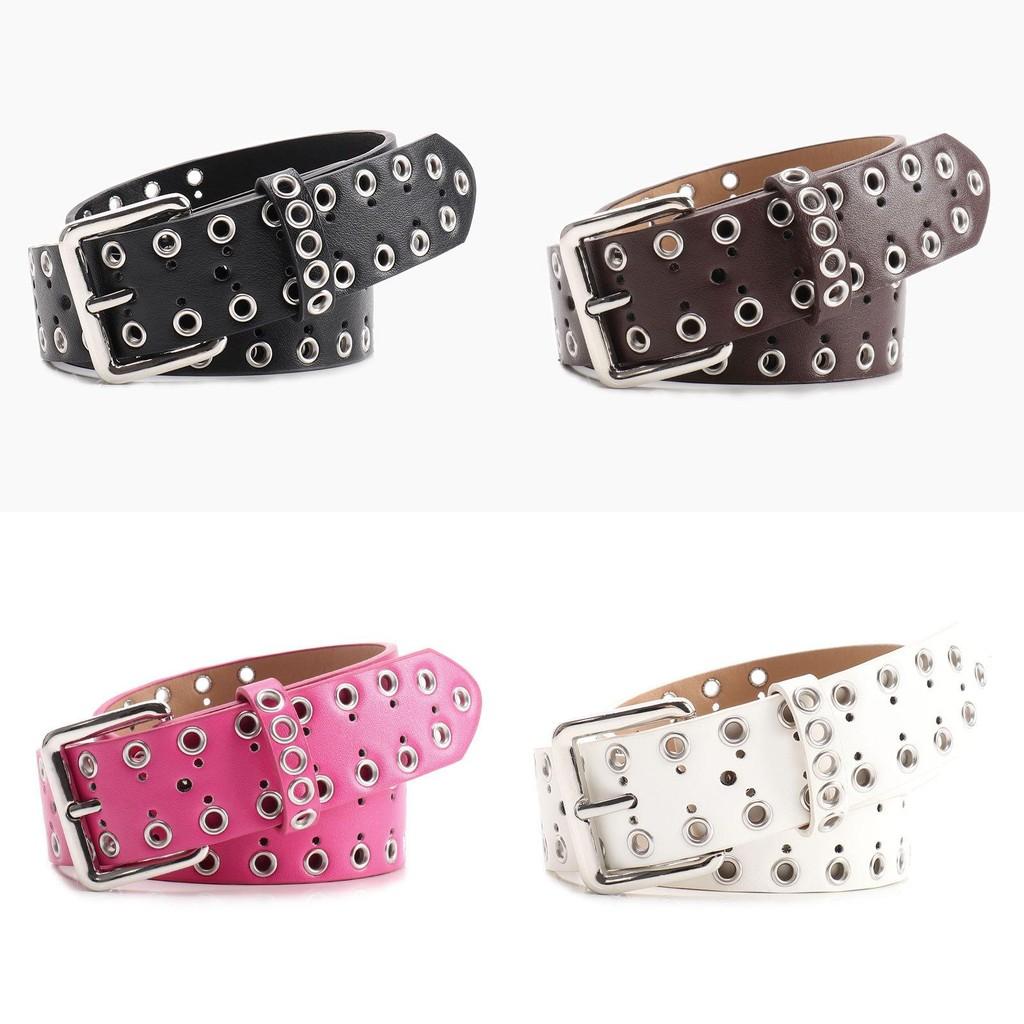 Women Hollowed Metal Leather Belt With Alloy Buckle For Casual Wear And Street Style