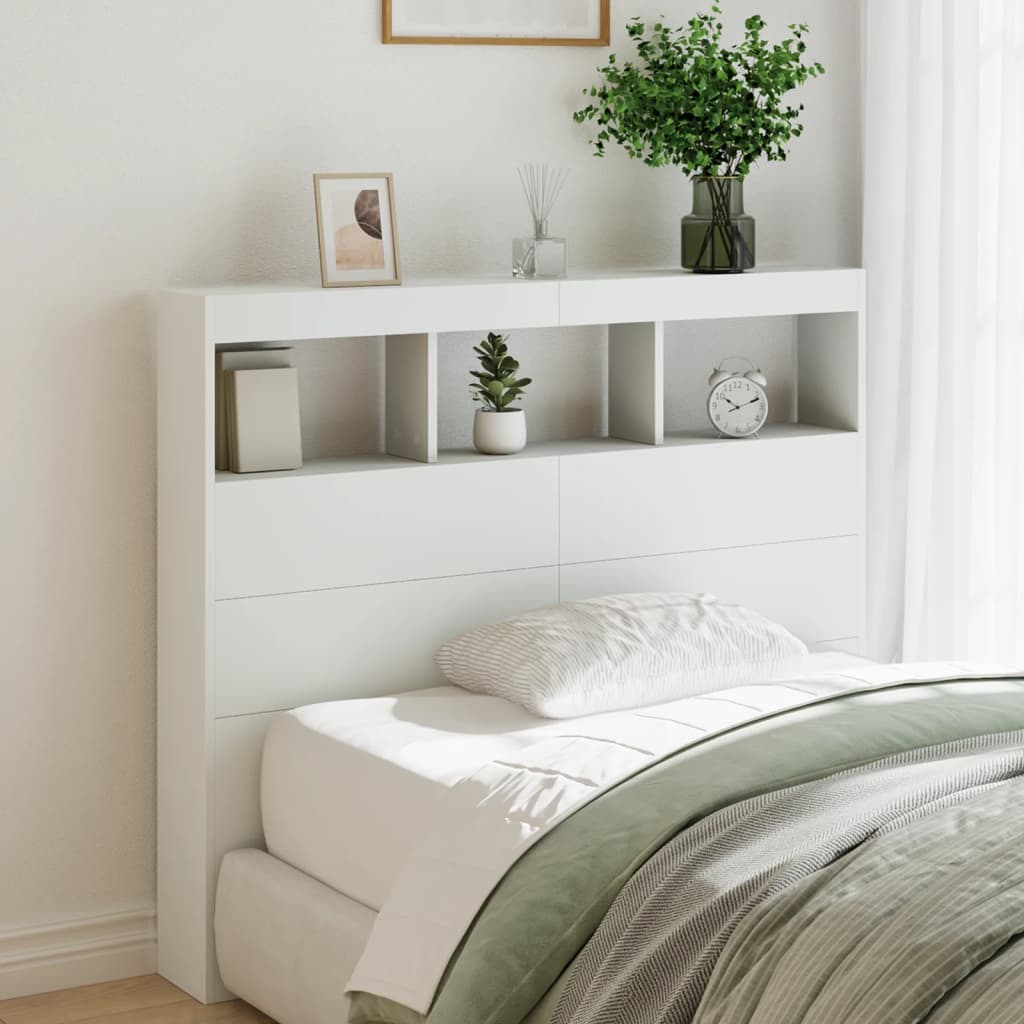 LED Headboard with Shelves White 120 x 17 x 102 cm