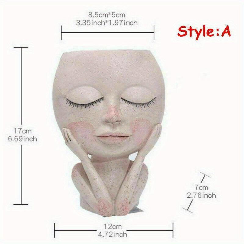 Цветочный горшок для лица с цветочным горшком, горшок для суккулентов, декор из смолы с дренажным отверстием