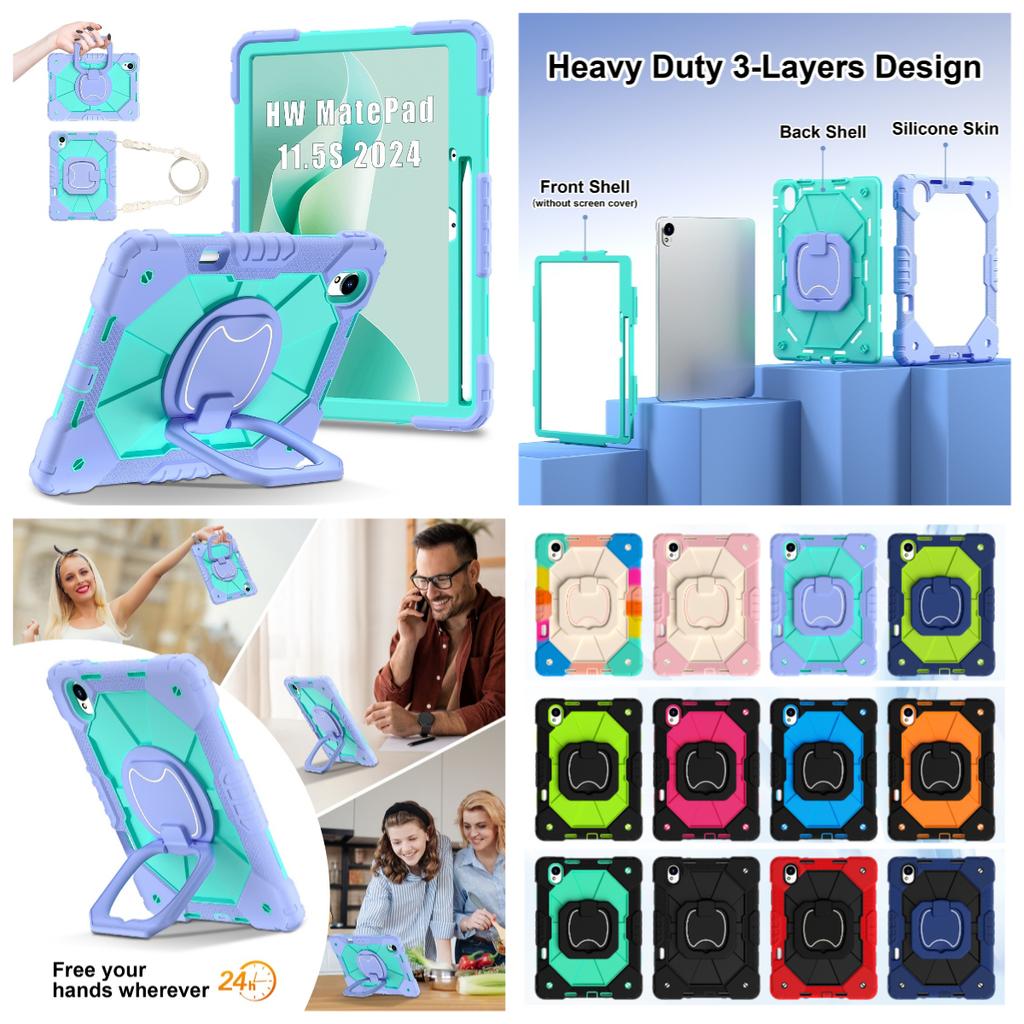 Для Huawei MatePad 11.5 S. Вращающаяся на 360° рукоятка, прочная защитная подставка TPU+PC 3 в 1, противоударный чехол для планшета и ПК