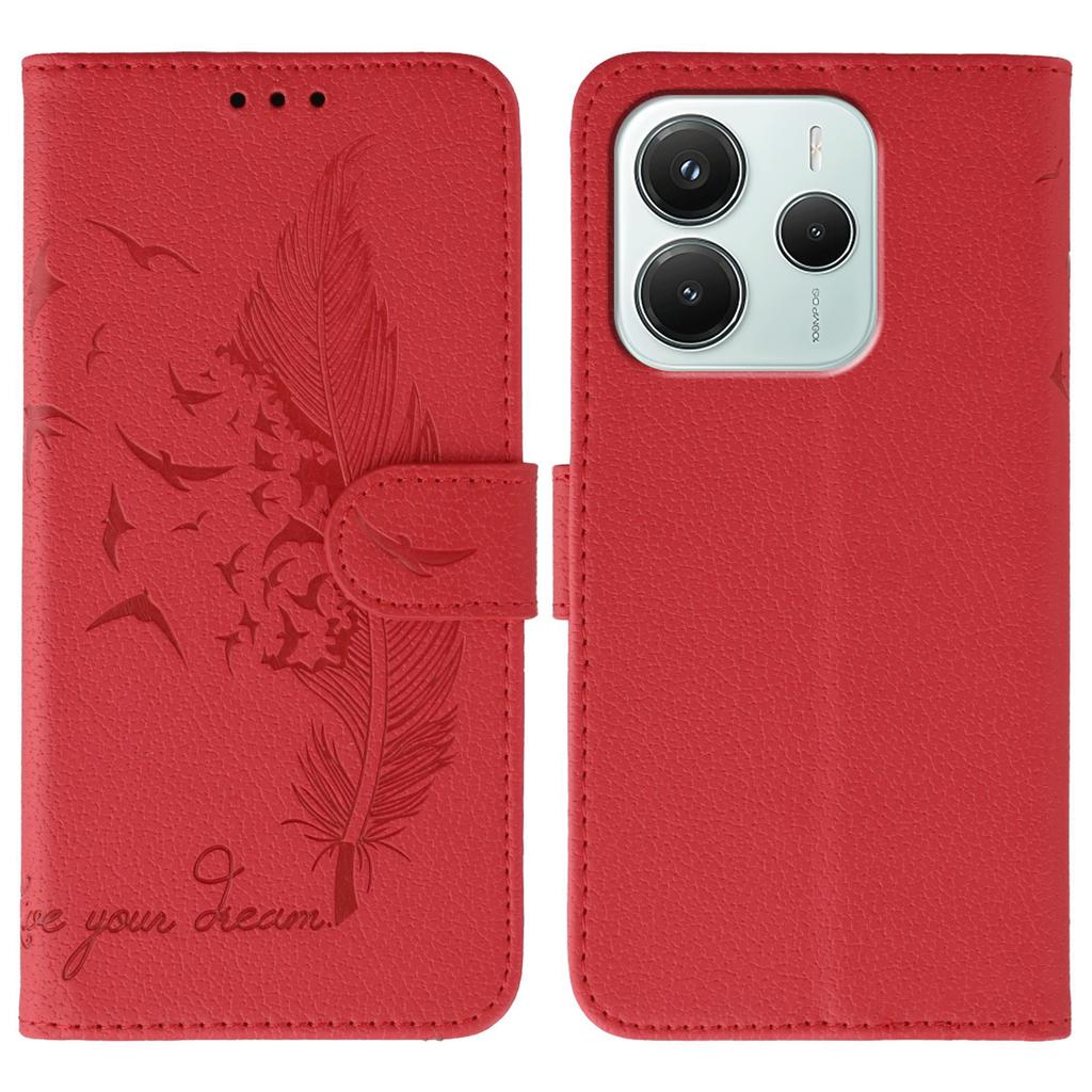 For Xiaomi Redmi Note 14 5G/Poco M7 Pro 5G Case Feather Imprint PU Leather Wallet Phone Cover