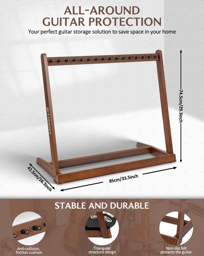 STRICH Деревянная гитара 85 см Вмещает 8 электрогитар или 5 акустических с мягкой подкладкой для домашнего или студийного использования SMT-10 Стойка, Широкая, Гитары, Защита,