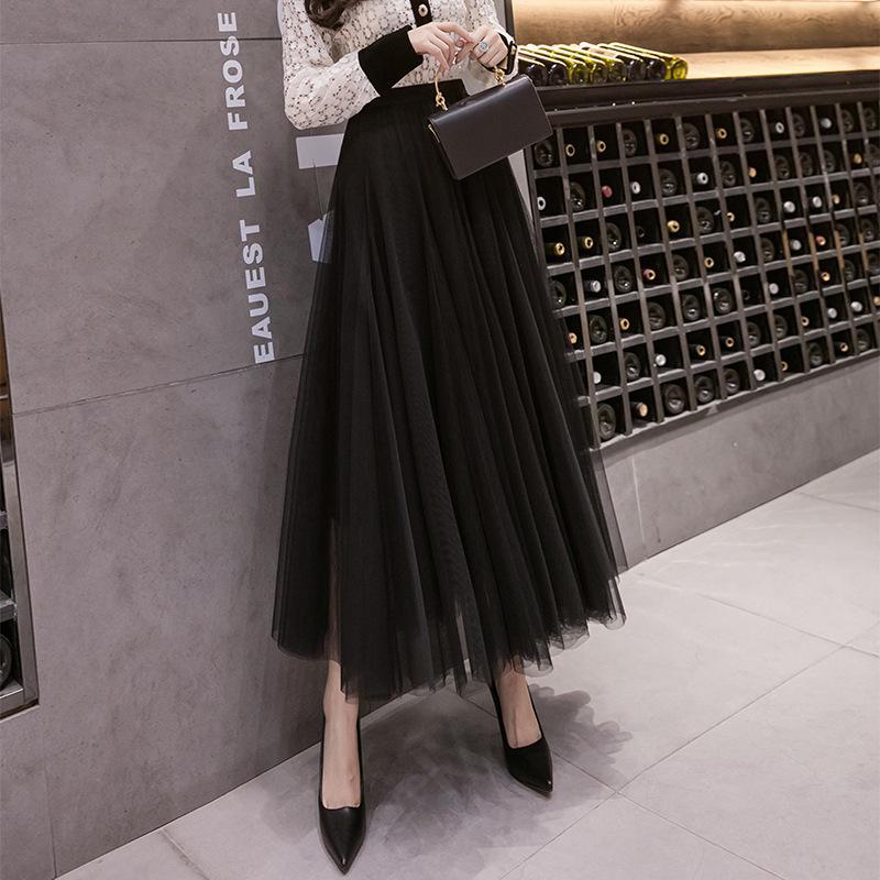 Юбка Fairy Mesh с высокой талией для женщин: Весенне-летняя трехслойная марля, средней длины, с широкими качелями