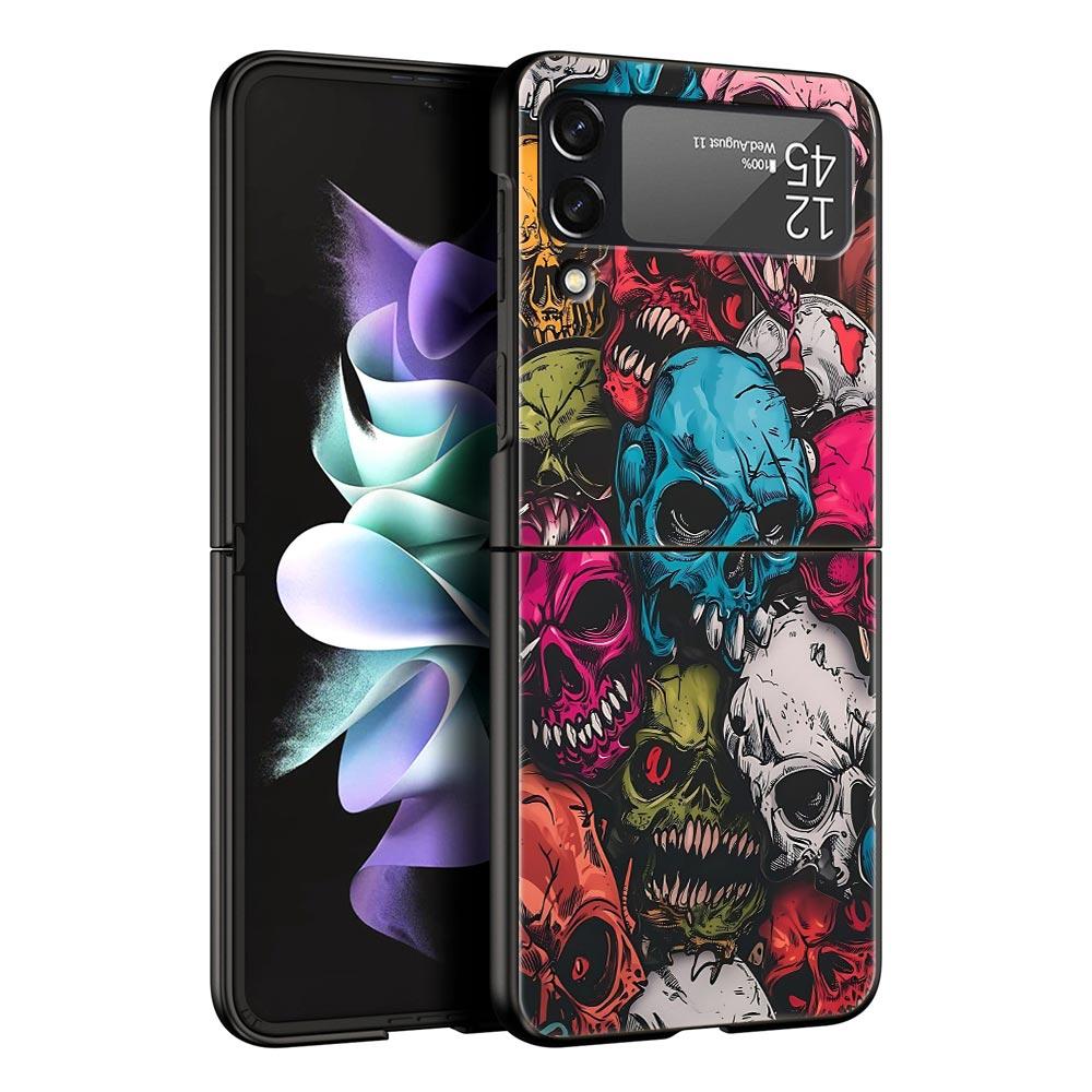 Жесткий чехол-бампер из поликарбоната с рисунком черепа для Samsung Galaxy Z Flip 7 6 5 4 Черная крышка для Galaxy Z Flip 3 Складной корпус Fundas Capas