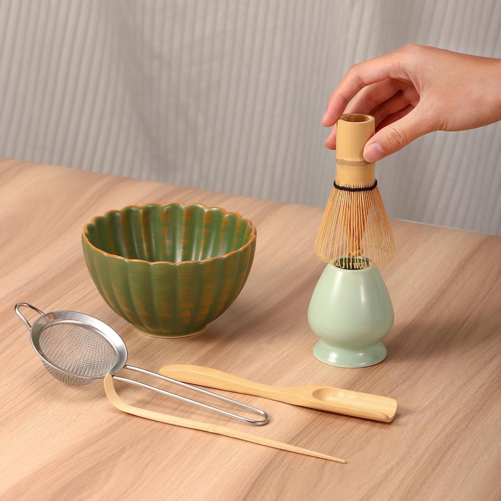 Набор для матча DiDiBirDi, набор для чайной церемонии из 6 предметов включает чашу для матча, подставку для венчика для матча, бамбуковую ложку для матча и традиционный бамбуковый часен (Чейзен)