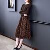 Autumn Dress Women Long Sleeve Stretch Corduroy Knit Long Dress Waisted Casual Peplum Comfort Floral Dress