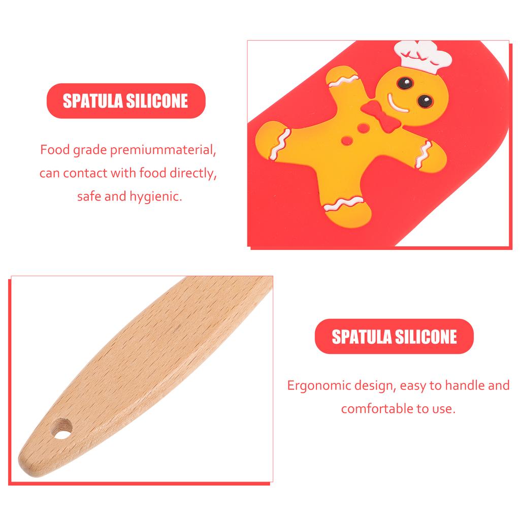 1pcs Christmas Spatula Silicone Wood Handle Gingerbread Pattern Baking Tool Kitchen Gadget For Cake Cream Butter Spreader