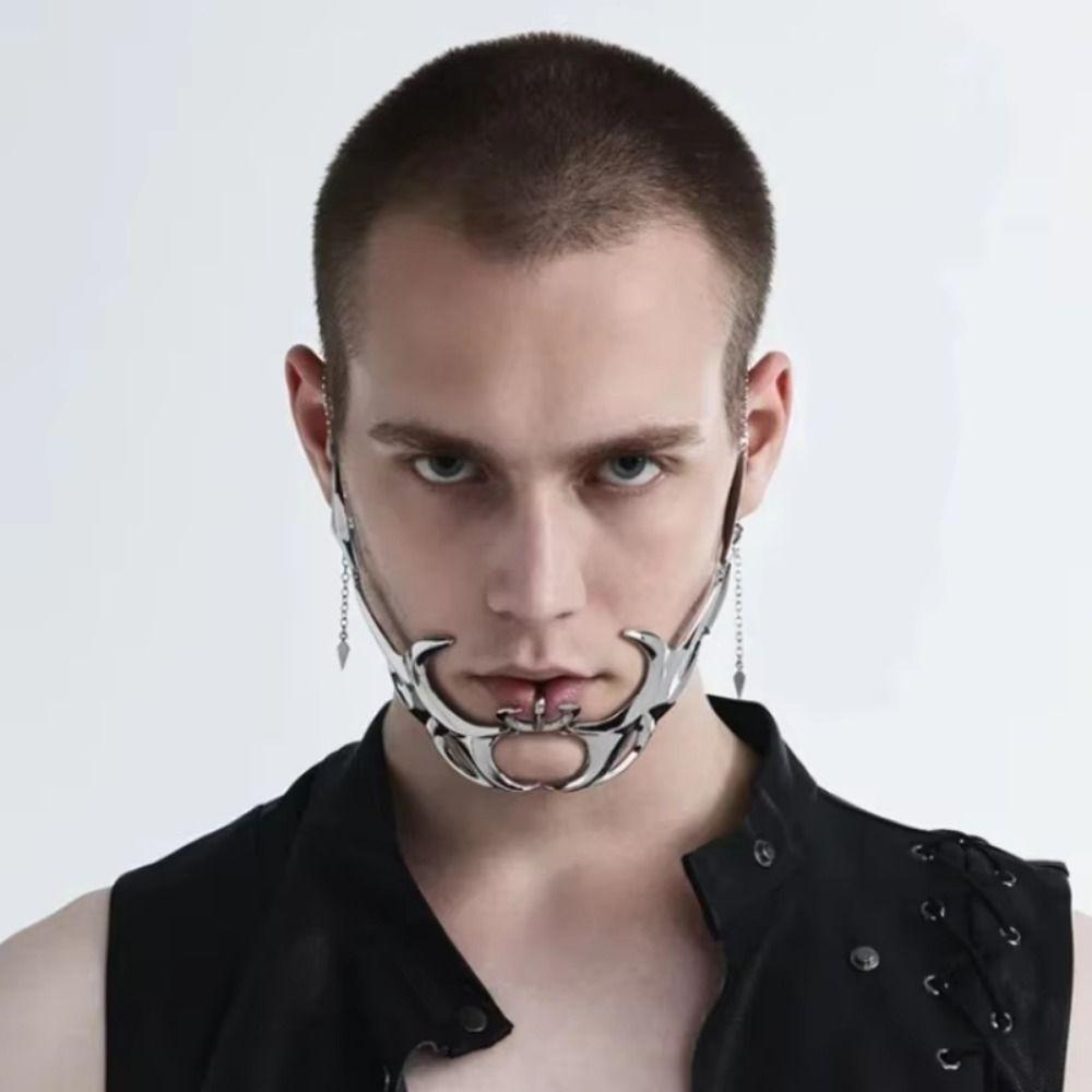 Punk Alien Decent Gothic Mask Mask Cosplay Irregular Metal Face Wearing Holiday Party Decor