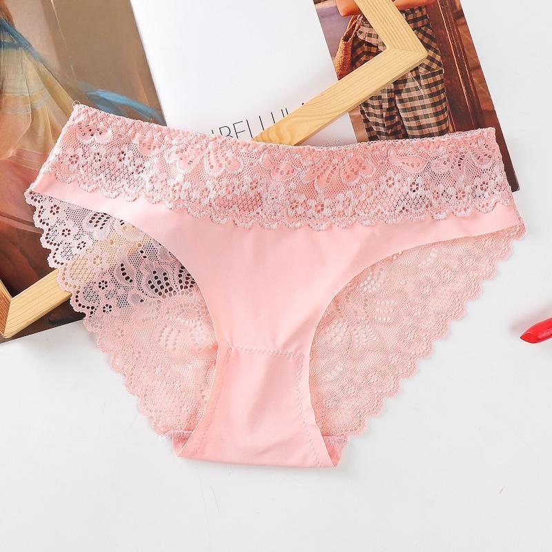 Women Floral Lace Seamless Panties Mid Waist Hip Lifting Briefs Underwear Hollow Out Underpants
