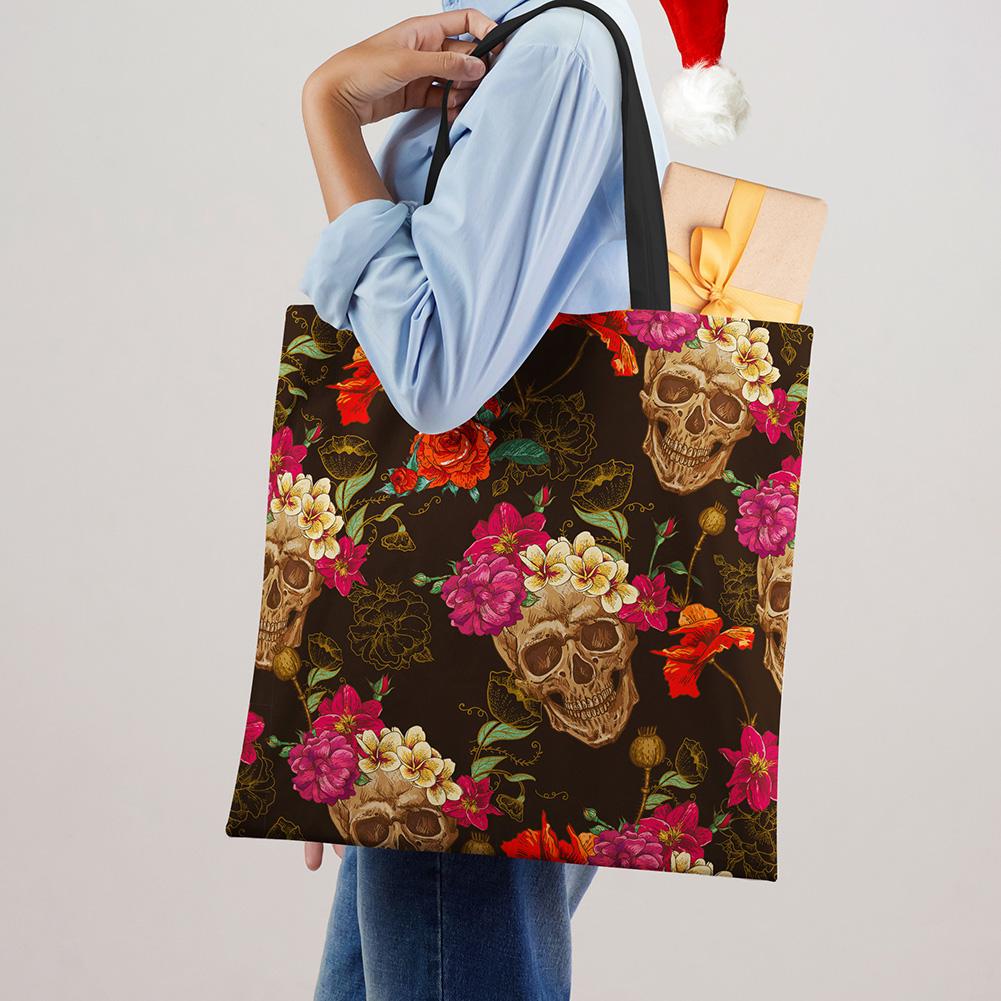 Сумка-тоут с цветочным принтом черепа ко Дню мертвых, женские сумки, сумки через плечо для девушки с сахарным черепом на Хэллоуин, большая вместимость CLE