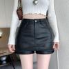 Plus Size Black PU A-line High Waist Skirt for Autumn/Winter
