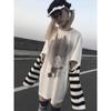 Korean Tshirts Cartoon Print Punk T-shirt 2024 Women Detachable Long Sleeve Oversized Tops Fashion Graphic Tee
