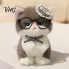Soft Fabric Bag Decor Cute Plush Kitten Pendant with Glasses And Tie, Stuffed Animal Ornament for Keys Keychain Backpacks Keys, Decorative Hanging