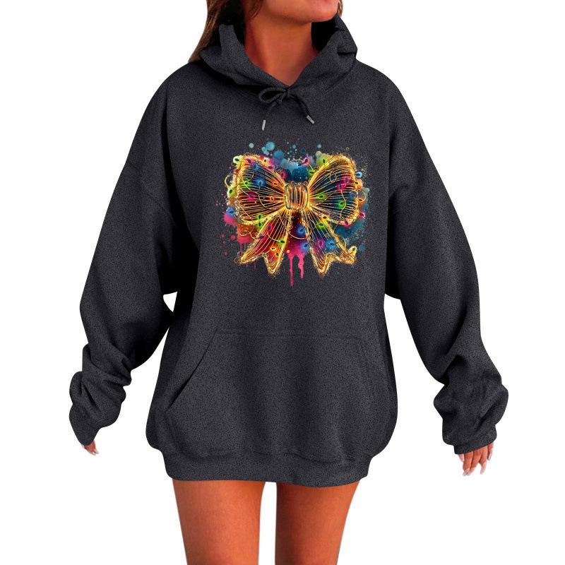 Spring 2025 European & American Trendy Unisex Bow Print Hooded Sweatshirt