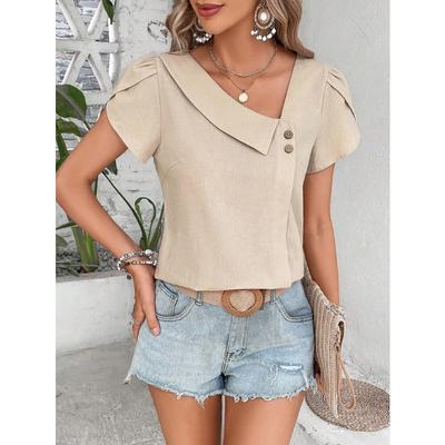 YYFS женские модные повседневные летние весенние однотонные блузки и рубашки с короткими рукавами с принтом