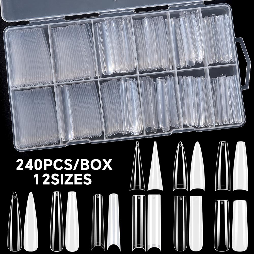 240 шт./кор. накладные ногти квадратные прямые очень длинные полупокрытые ногти прозрачные/натуральные акриловые накладные ногти для наращивания маникюрный салон