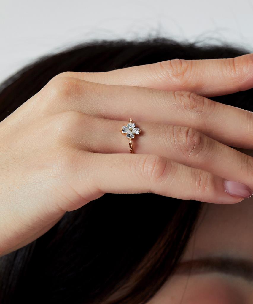 Helene Jewelry 14K Цветок Хлопка Кубический Клевер Цепочка Золотое Кольцо (Тип А)