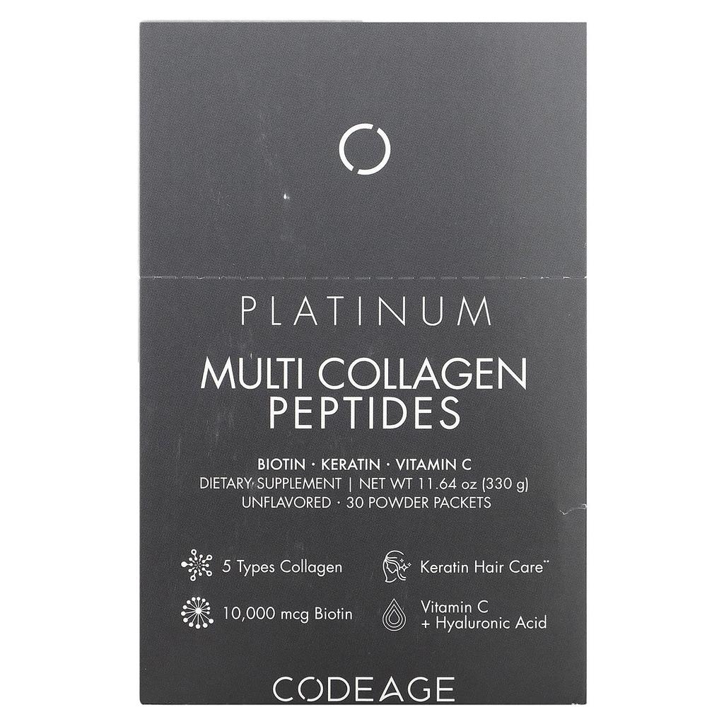 Multi Collagen Peptides, Platinum, Unflavored, 30 Packets, 11G (0.38Oz) Each