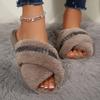 Fashion Crystal Decor Faux Fur Slippers Women Autumn Winter Cross Band Home Slides Woman Comfort Flat Solt Plush Slippers Female