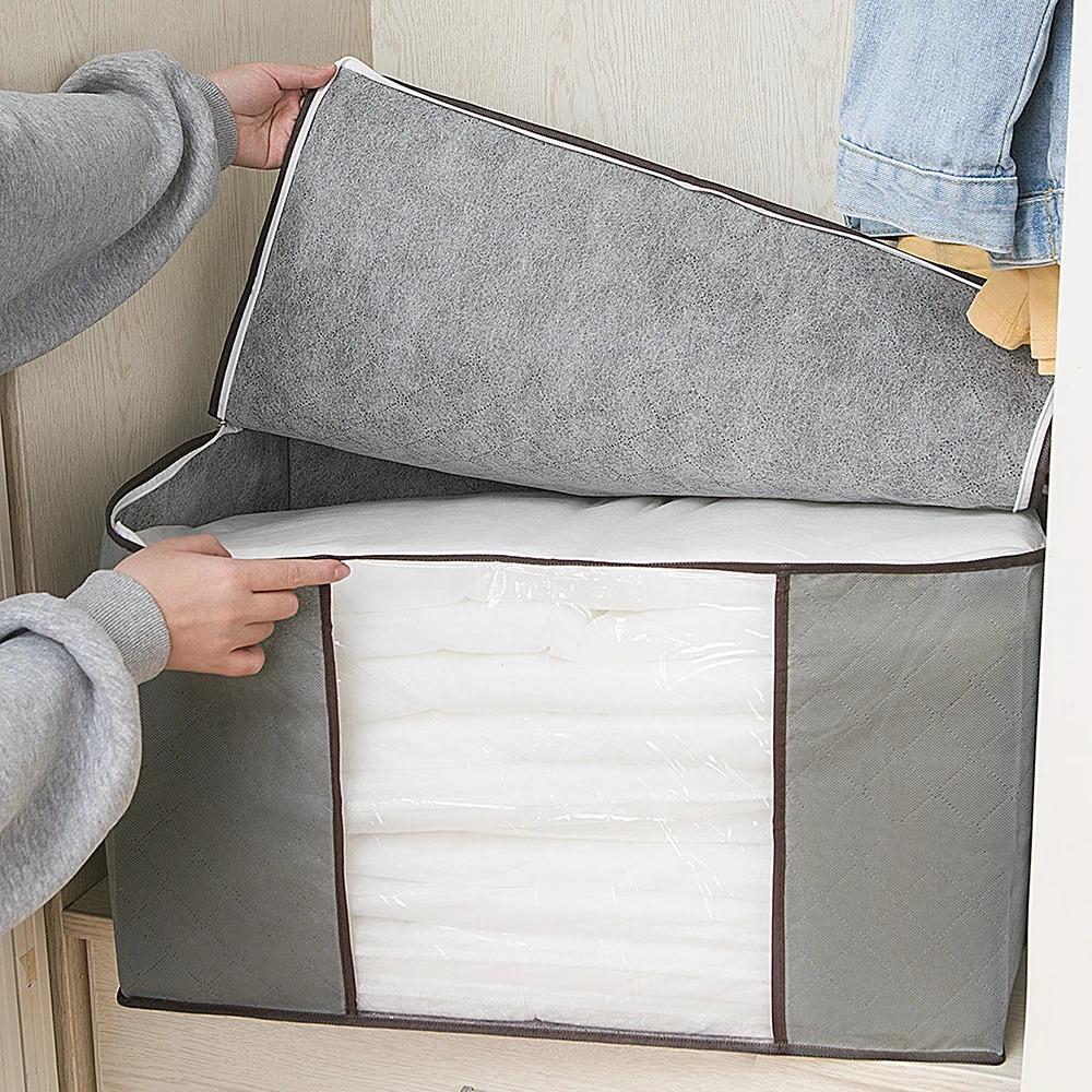 1-3PC Large Capacity Foldable Quilt Organizer Bag Dustproof Non Woven Storage Container for Clothes Blankets Wardrobe Closet