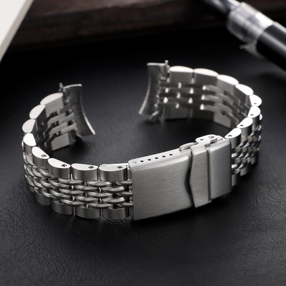 20 мм 22 мм для Seiko Роскошный цельный браслет из нержавеющей стали для Юбилейного браслета с изогнутыми концами для мужчин Регулируемые ремешки со складной застежкой