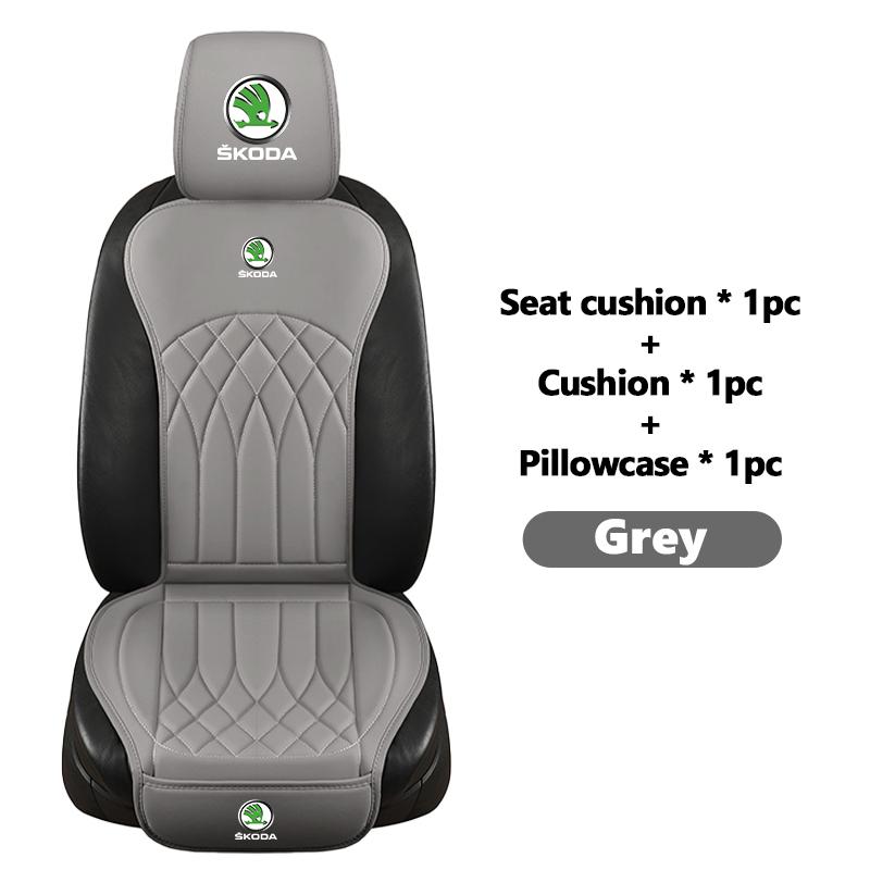 qjpmd2 For Skoda Leather Car Seat Cushion Breathable Headrest Seat Protect Mat Accessories S Kodiaq Octavia 2 3 Yeti Karoq Rapid Fabia