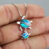 Cute Mom and Baby Turtle Pendants Necklace Blue Opal Stone Animal Necklaces For Women 925 Sterling Silver Chain Wedding Necklace