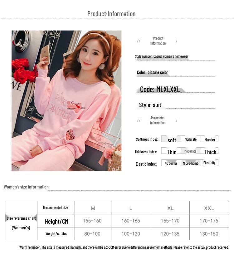 Women's Long-Sleeve Flannel Pajamas - Cute Cartoon Coral Fleece Set for Fall & Winter