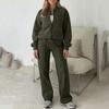 Женский модный комплект из двух предметов: однотонный свитшот с длинными рукавами и на молнии и брюки, повседневный набор