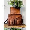 Men's Goat Leather Messenger Real Satchel Laptop Bag Handmade Brown Bag ( Free Gift Sling Brown Laptop  Bag Size - 9 X 7 X 3 In )