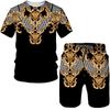 Summer 3D Printed T-shirt Shorts 2-piece Casual Men's Set Pattern Men's Sports Set Gold Luxurious Retro Short Sleeved Set