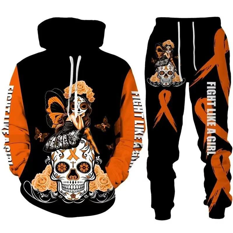 Hot Sale, Stylish 3D Skull Print Punk Sportswear, Pants Hoodie Couple Suit Street Trend