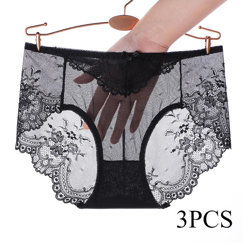 Сексуальное кружевное нижнее белье для женщин больших размеров, бесшовные сетчатые хлопковые трусики с треугольными чашечками на средней талии