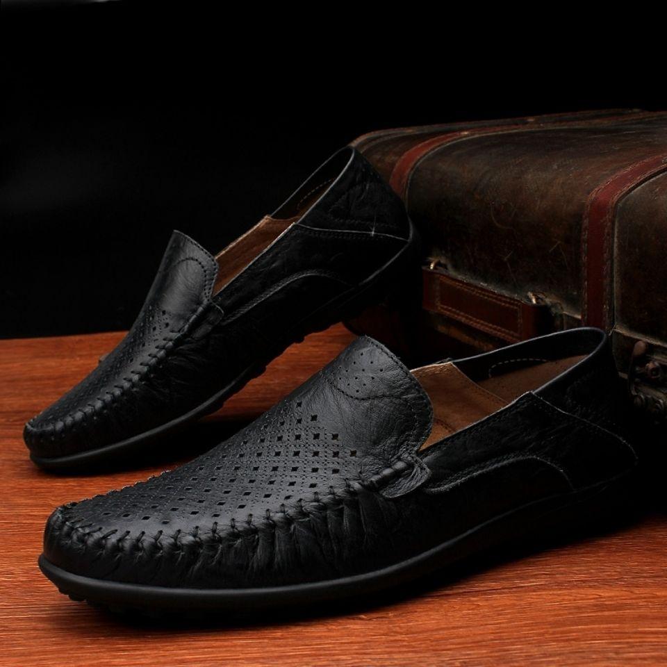 Мужская кожаная обувь, из натуральной кожи, летняя дышащая подкладка из мягкой кожи, деловая повседневная кожаная обувь, туфли-бобы, мужская обувь