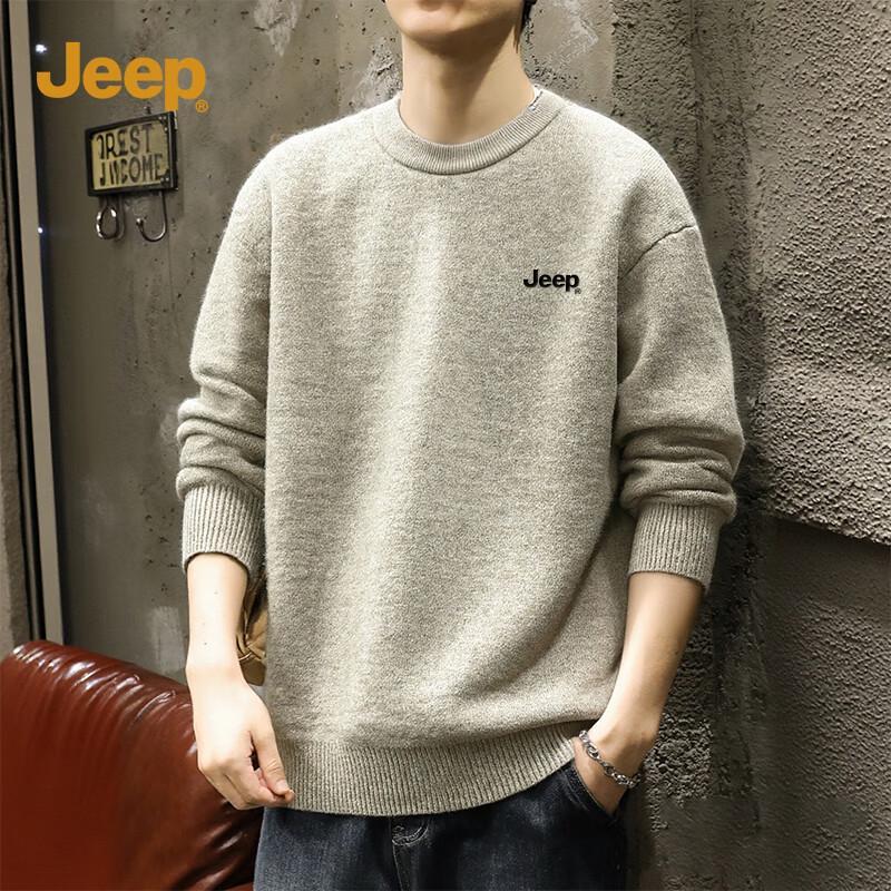 JEEP Men's Retro Fleece Lined Round Neck Knit Sweater