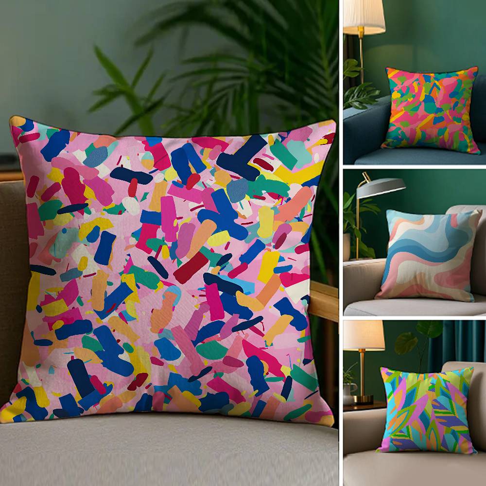 HOT Abstract Colorful Pattern Pillow Case Sofa Living Room Bedroom Double-sided Printing Square Cushion Nap Time Pillow Case