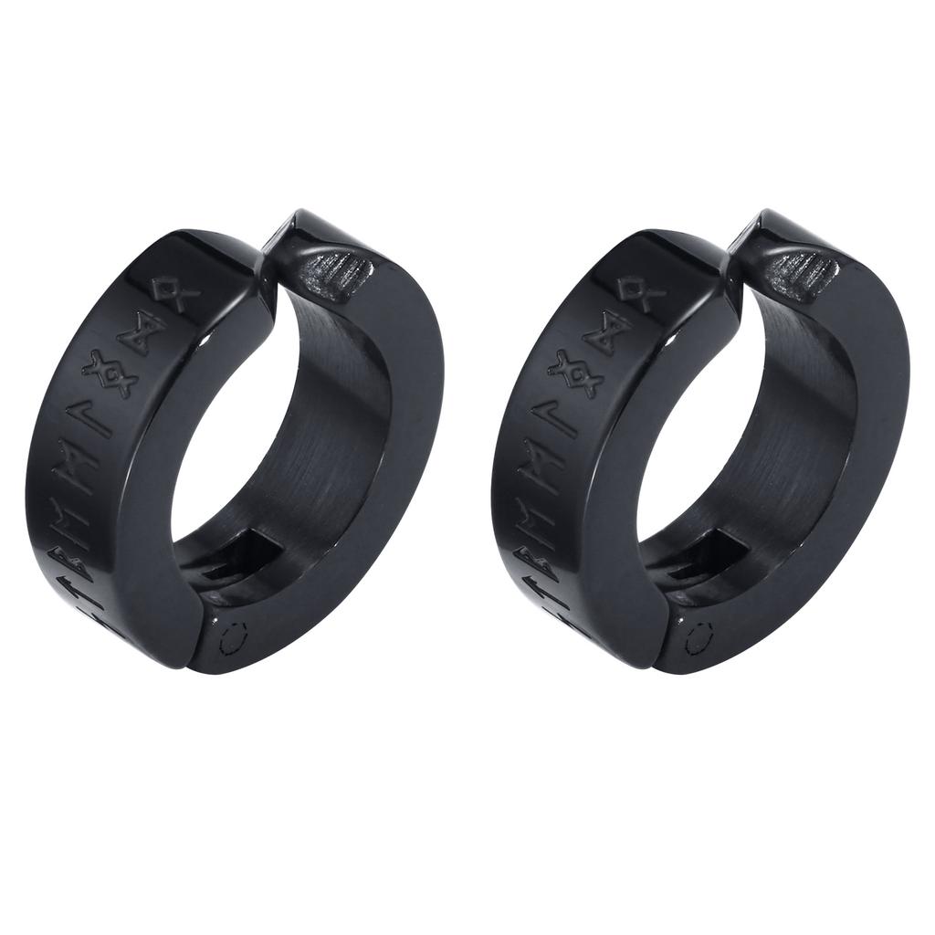 2pieces Punk Titanium Steel Ear Clip Earrings For Men Women Print Pattern Black No Pierced Fake Ear Circle New Pop Jewelry